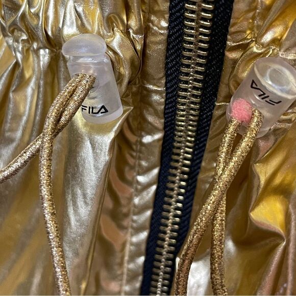Fila Anorak Metallic Women’s Windbreaker Jacket Gold With Black Letters Size XL - Picture 3 of 14